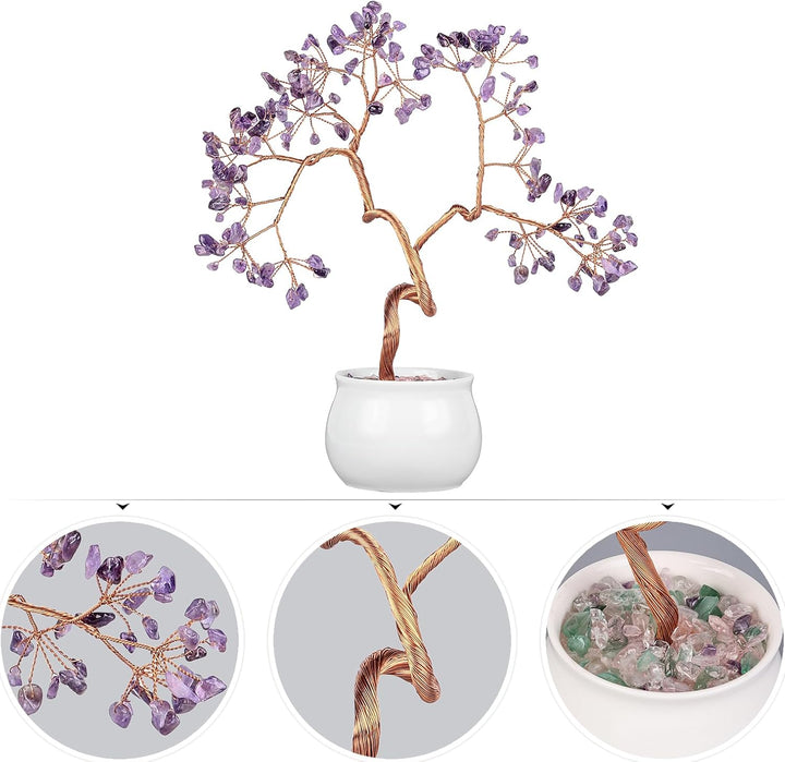 Nupuyai Amethyst Kristall Baum Feng Shui Edelstein Baum mit Keramische Basis, Glücksbaum, Geldbaum G