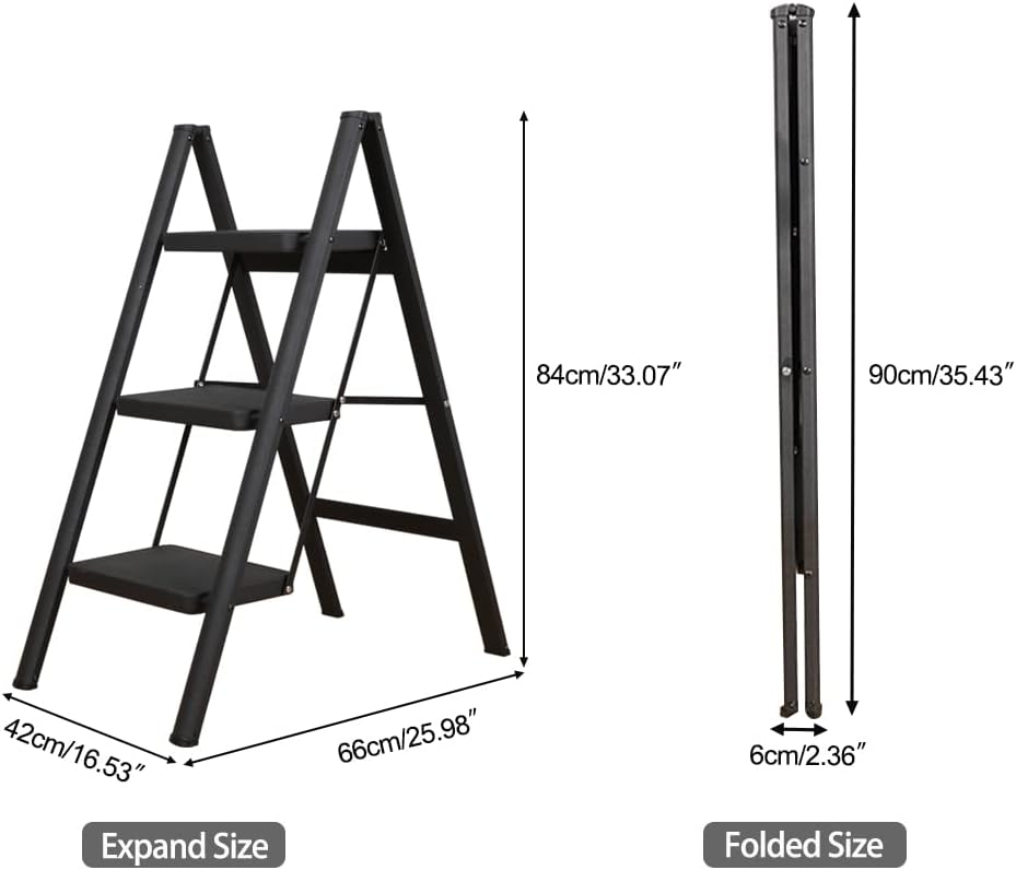 BAOYOUNI Trittleiter 3 Stufen Klappbar Haushaltsleiter Leiter Rutschfeste Stufenleiter 20 cm Breite