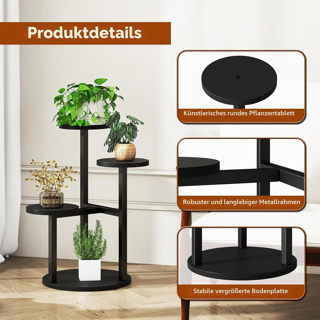 IBUYKE 4 Etagen Holz Pflanzenständer Blumenständer, 52.5cm Hoch Blumenregal Pflanzenregal für Mehrer
