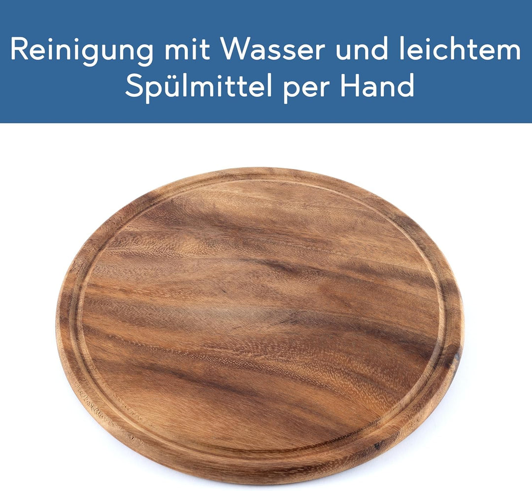 Fleischteller Akazie Ø 25 cm – 4er Set Holzteller rund – Vesperteller, Brotzeitbrett, Servierbrett,