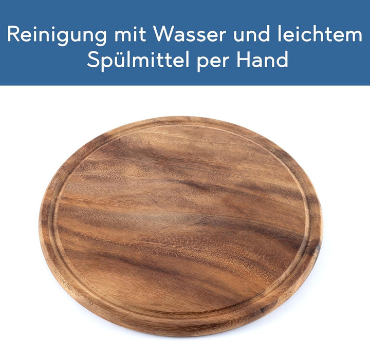 Fleischteller Akazie Ø 25 cm – 4er Set Holzteller rund – Vesperteller, Brotzeitbrett, Servierbrett,