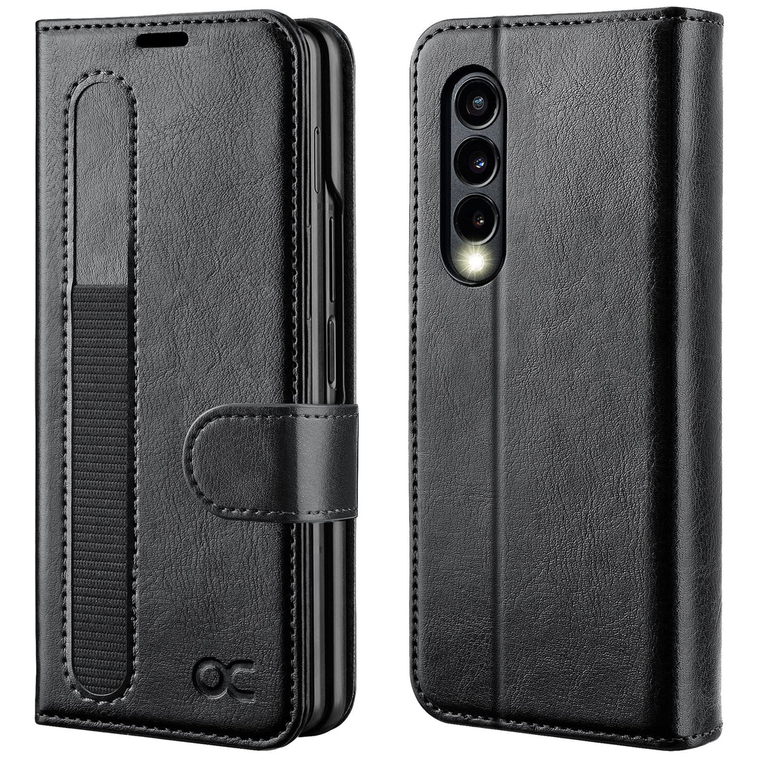 OCASE Hülle Samsung Galaxy Z Fold 3 5G Handyhülle mit S Pen Halter [Premium PU Leder] [Kartenfach] C