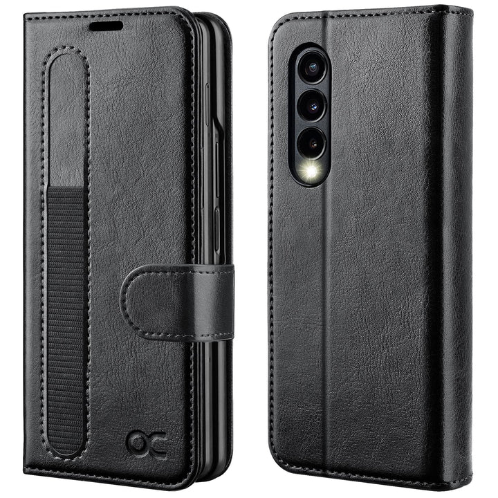 OCASE Hülle Samsung Galaxy Z Fold 3 5G Handyhülle mit S Pen Halter [Premium PU Leder] [Kartenfach] C
