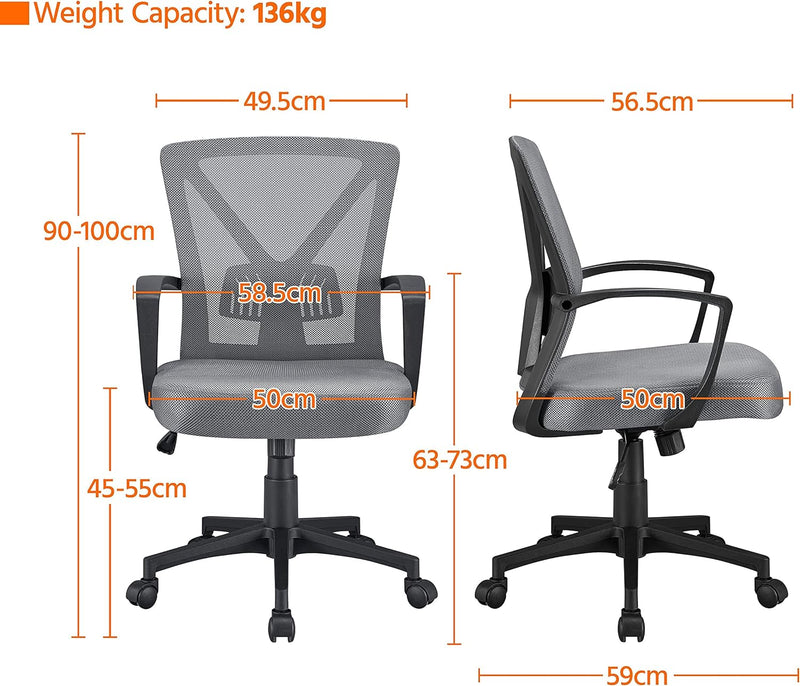 Yaheetech Bürostuhl, Ergonomischer Schreibtischstuhl, Chefsessel Netz Stuhl Drehstuhl mit Verstellba