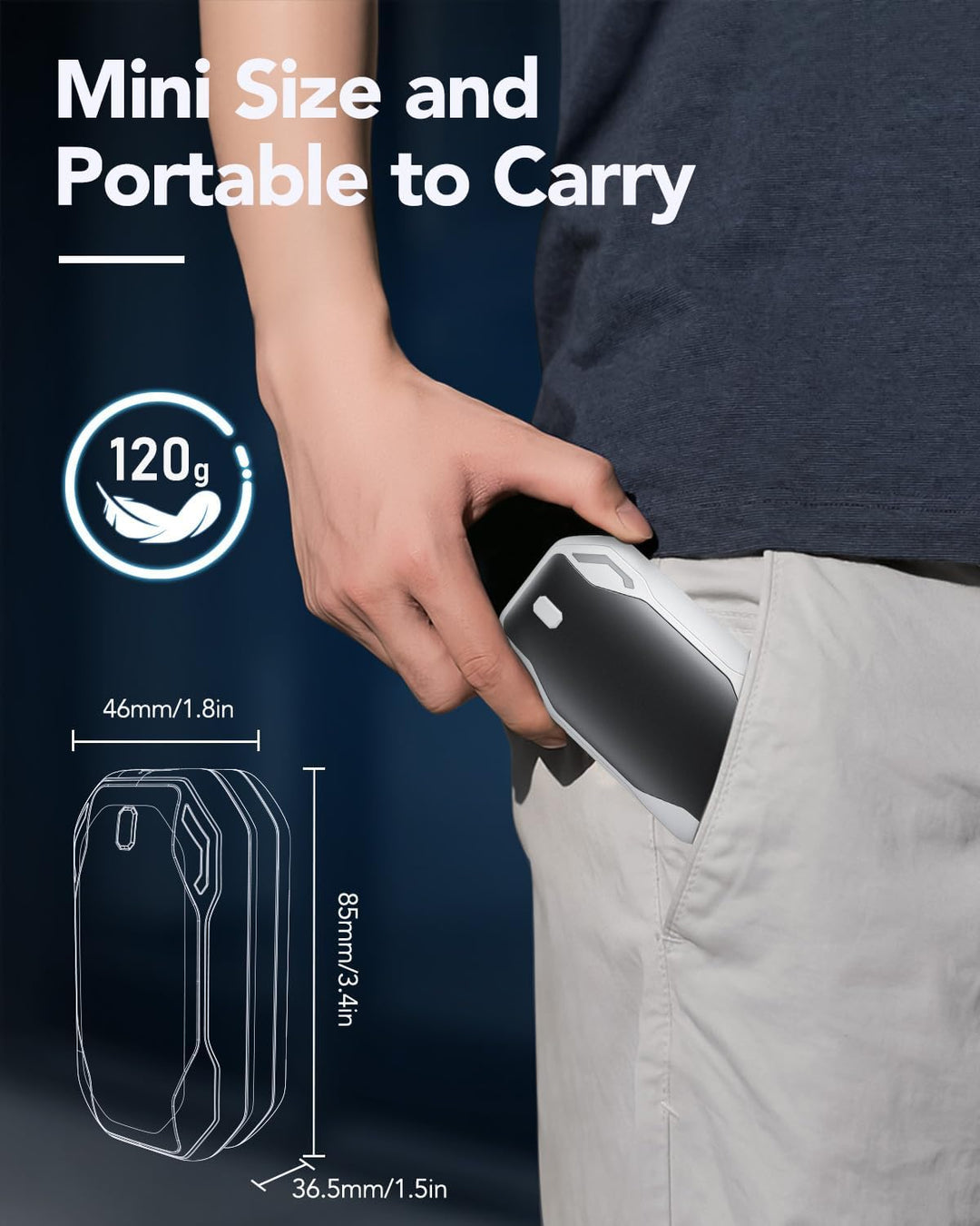 PHEJIE Handwärmer Wiederaufladbar, Elektrische Tragbare Taschenwärmer 4000 mAh, Zweiseitige Heizung,