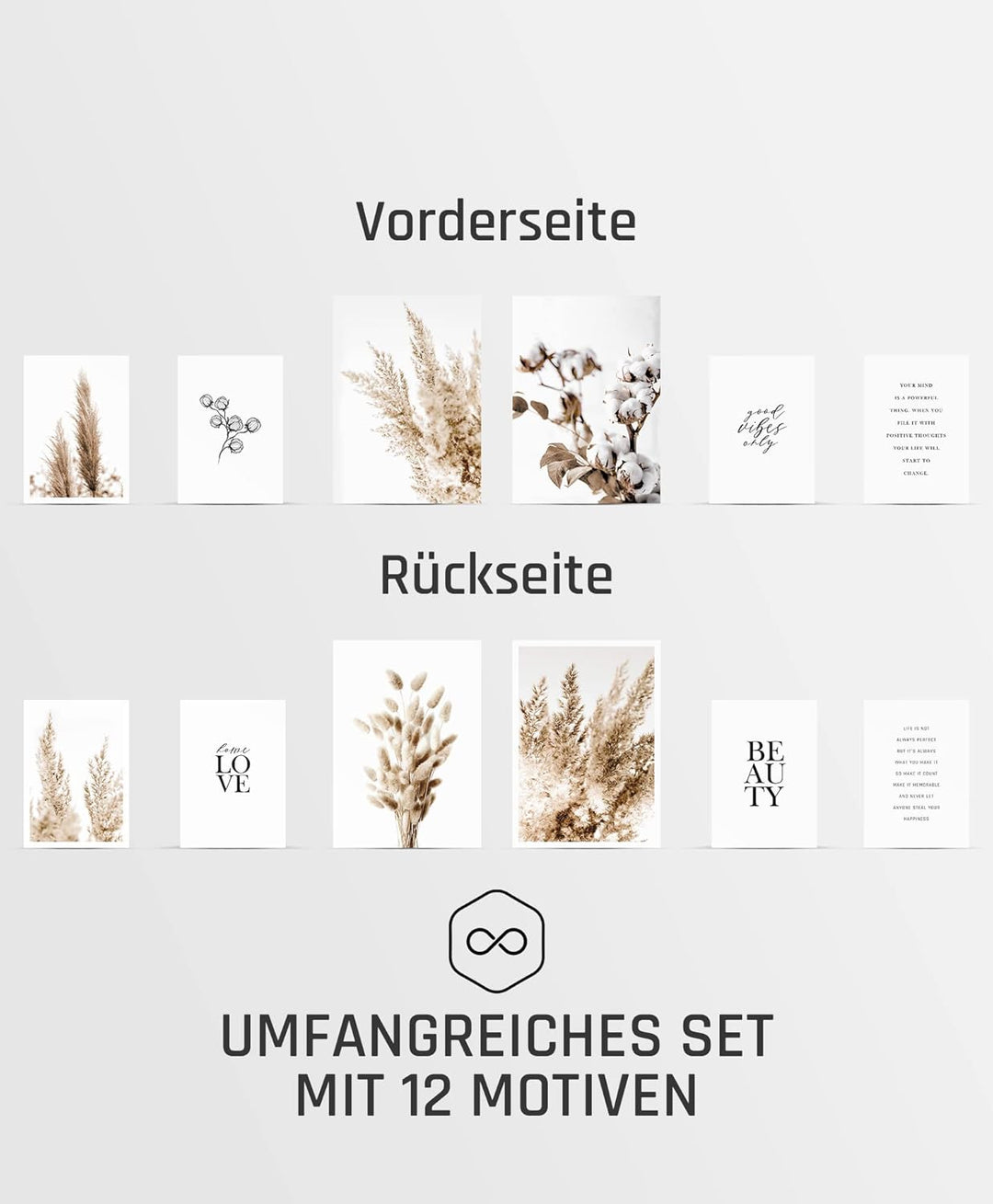 BLCKART Infinity Premium Beige Love Poster Bilder Set Stilvolle Doppelseitige Wendeposter Wohnzimmer