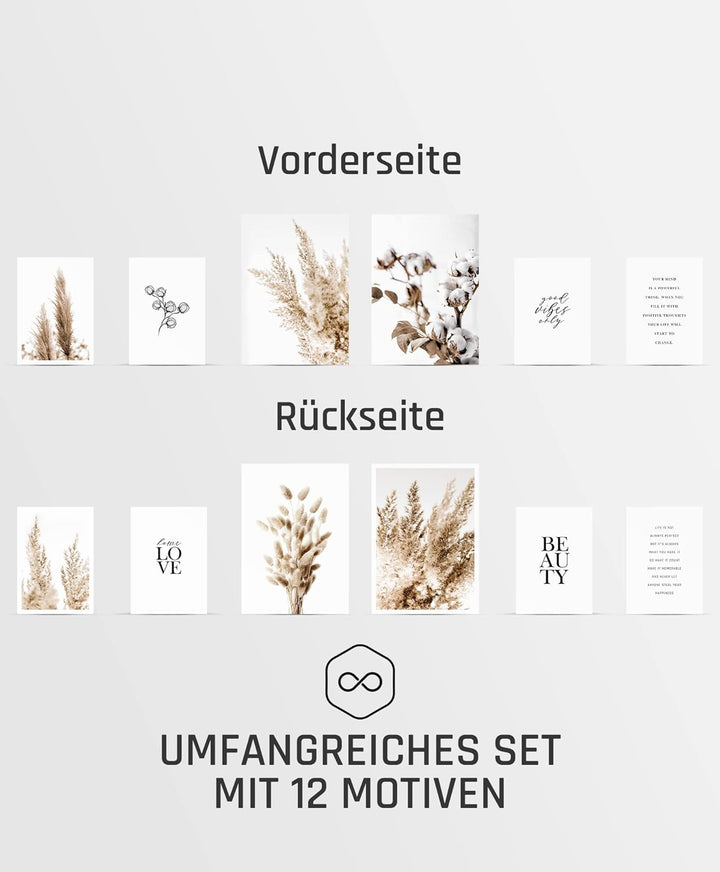 BLCKART Infinity Premium Beige Love Poster Bilder Set Stilvolle Doppelseitige Wendeposter Wohnzimmer