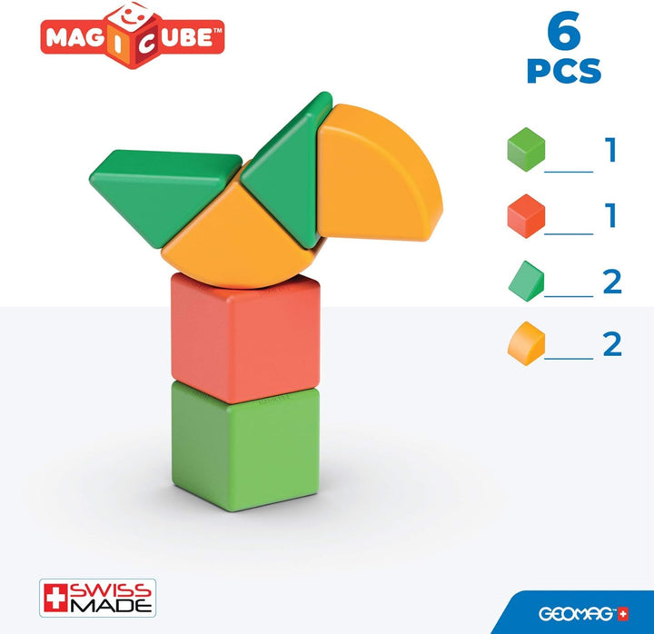 GEOMAG - Magicube 1+ Formen - Magnetische Blöcke für Kinder - 4 Farben und Formen - 6 Würfel - 1-5 J