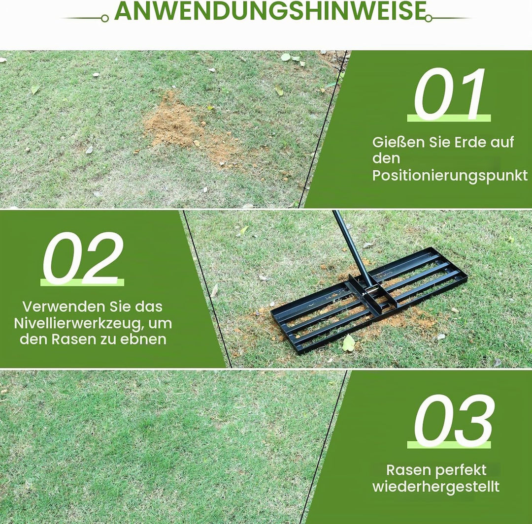 DBREAKS Rasen Rakel, 75 * 26 * 157CM Edelstahl Rasenschieber, Rasennivellierwerkzeug, Nivellierreche