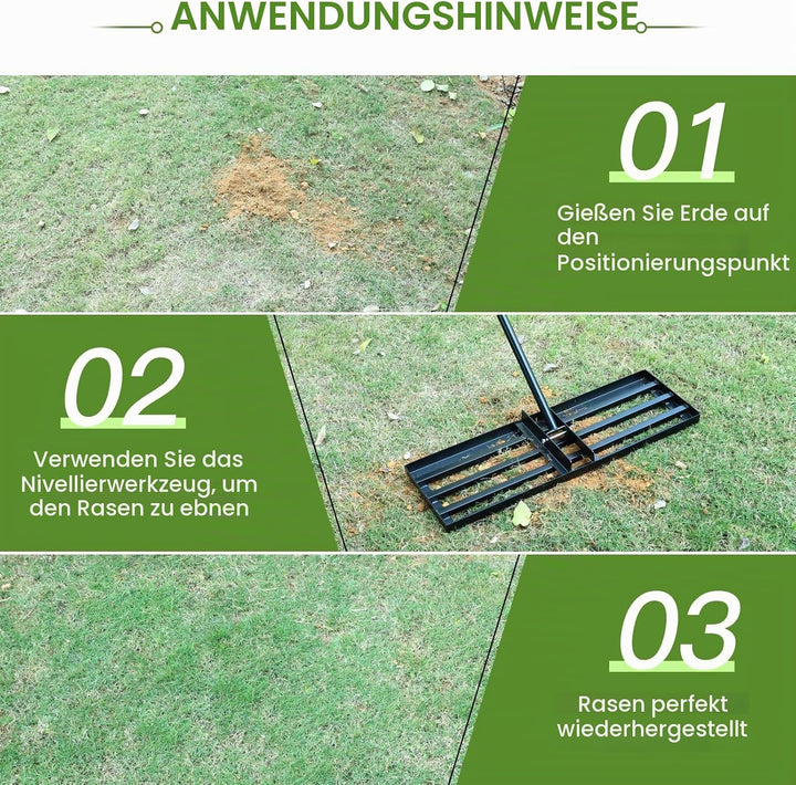 DBREAKS Rasen Rakel, 75 * 26 * 157CM Edelstahl Rasenschieber, Rasennivellierwerkzeug, Nivellierreche