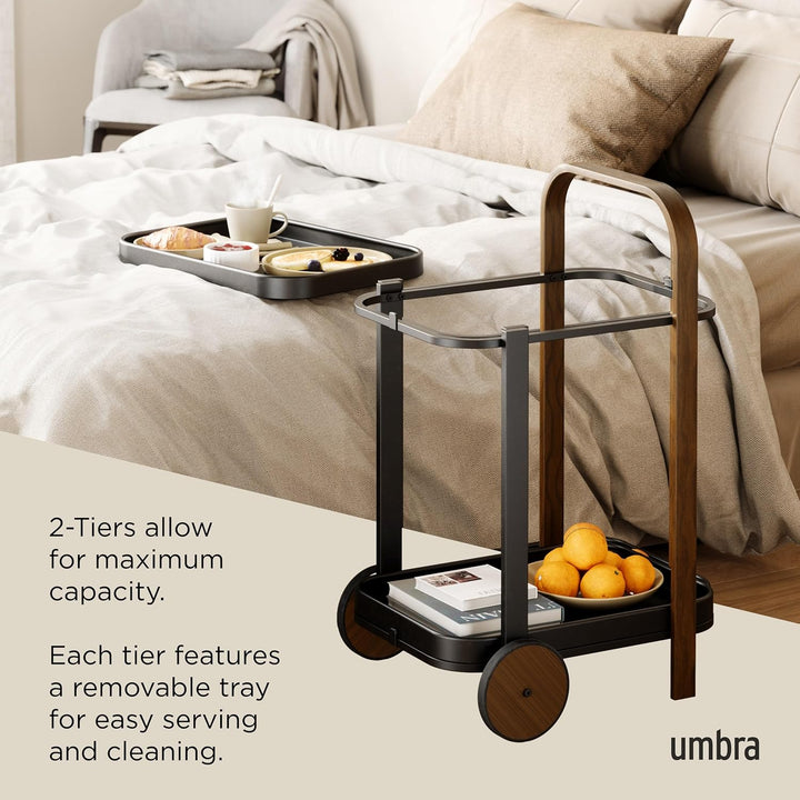 Umbra Bellwood Barwagen, Servierwagen und Beistelltisch mit 2 Etagen und herausnehmbaren Metall Tabl
