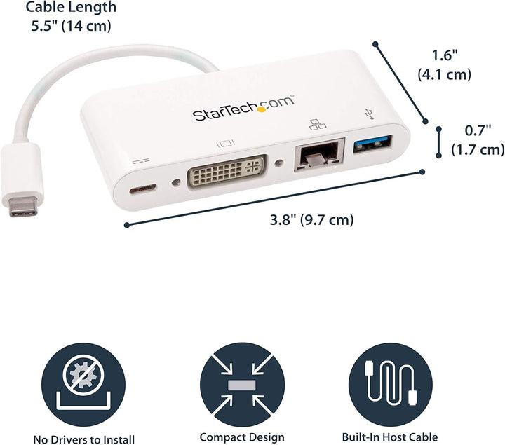 StarTech.com USB-C Multiport Adapter - USB-C auf DVI-D (Digital) Video Adapter mit 60W Power Deliver