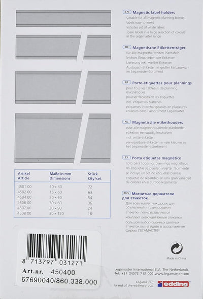Legamaster 7-450400 Magnetische Etikettenträger für Whiteboards, 54 Stück, 20 x 60 mm, schwarz, 20 x