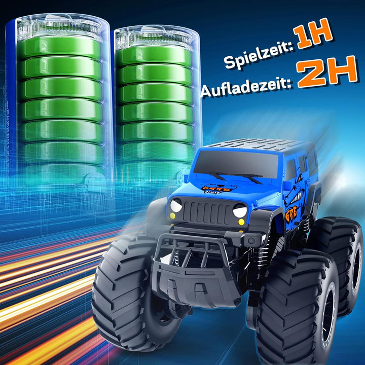 Gindoly 2,4 GHz Ferngesteuertes Spielzeugauto Monstertruck, 4WD 15+ km/h Hobby Offroad RC Auto, Wass