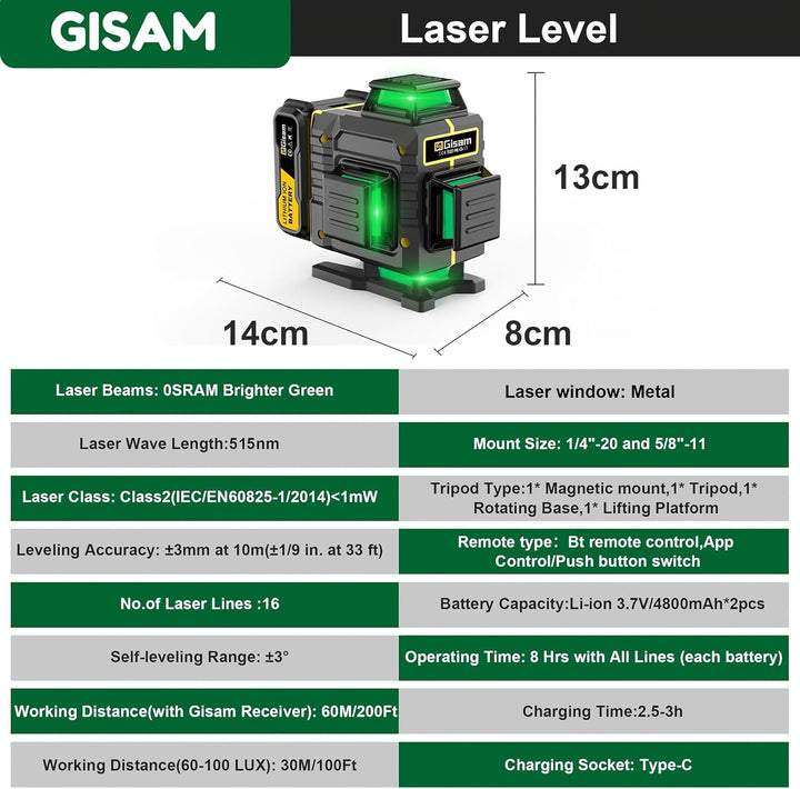 4D-Laser-Nivelliergerät mit 16 Linienkreuzlasern, 360°-Selbstnivellierungsplattform, Magnethalterung