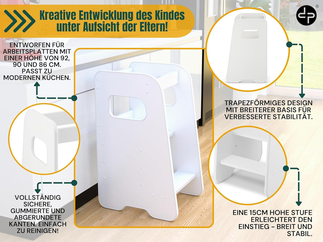 Lernturm ab 1 Jahr - 3 Stufen Höhenverstellbar, Sicher & Stabil - Learning Tower mit Kippschutz - Le
