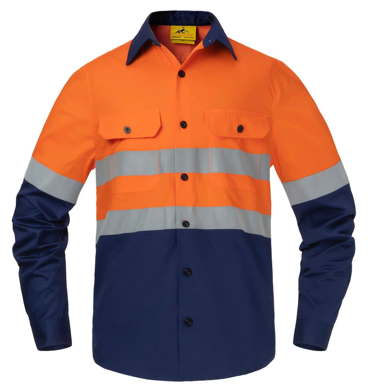 Yukirtiq Herren Button-Down-Arbeitshemd Reflektierendes Band Langarmshirts Arbeitsjacke Atmungsaktiv