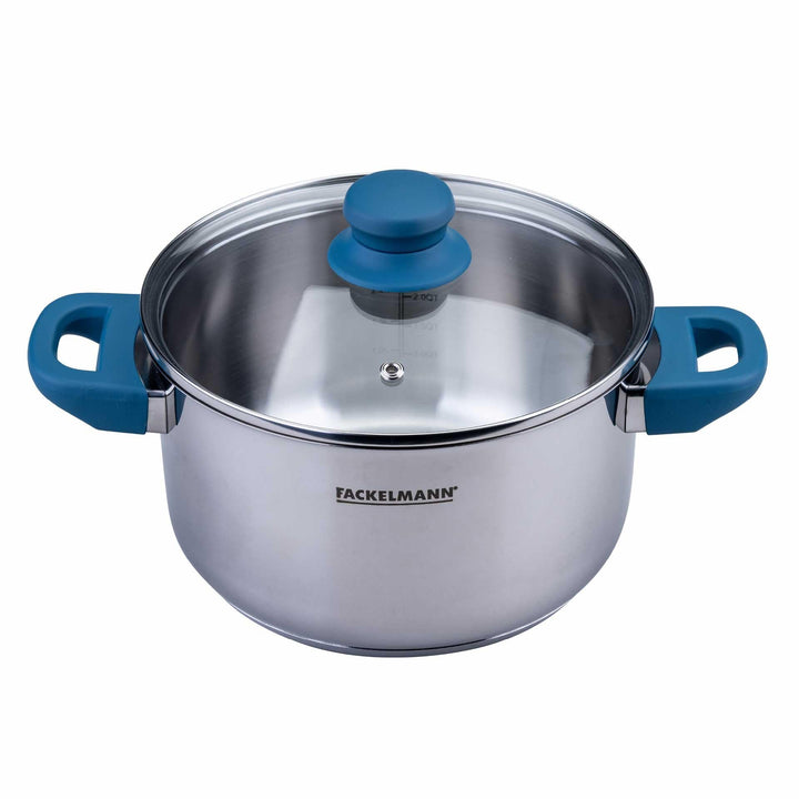 FACKELMANN Kochtopf Essential Ø 20 cm aus Edelstahl, ergonomische Softtouch-Griffe, modernes Design,