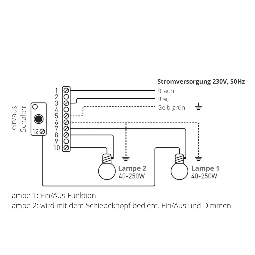 Fussdimmer 40-500W Schwarz Universal-Dimmer mit zwei Ausgängen für Glühlampen und Halogen mit Schieb