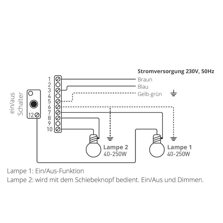 Fussdimmer 40-500W Schwarz Universal-Dimmer mit zwei Ausgängen für Glühlampen und Halogen mit Schieb