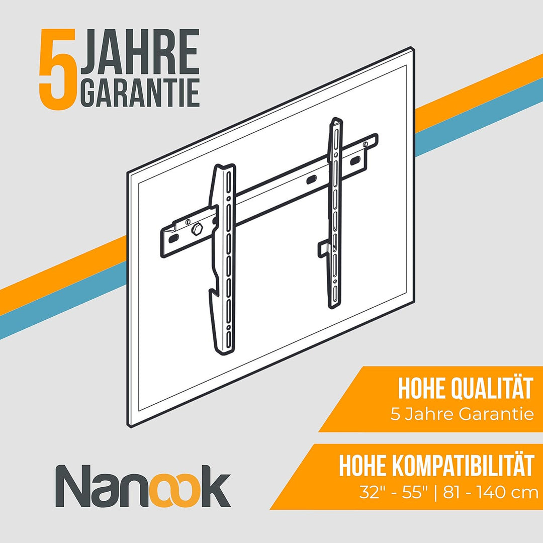 NANOOK Flache TV Wandhalterung für 32-55 Zoll (81-140 cm) Fernseher | Flache Aufhängung | Halterung