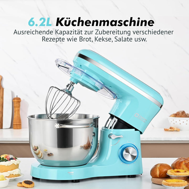 Kitchen in the box Küchenmaschine, 6,2 L Knetmaschine 1400 W, 6 Geschwindigkeits Teigmaschine mit Rü