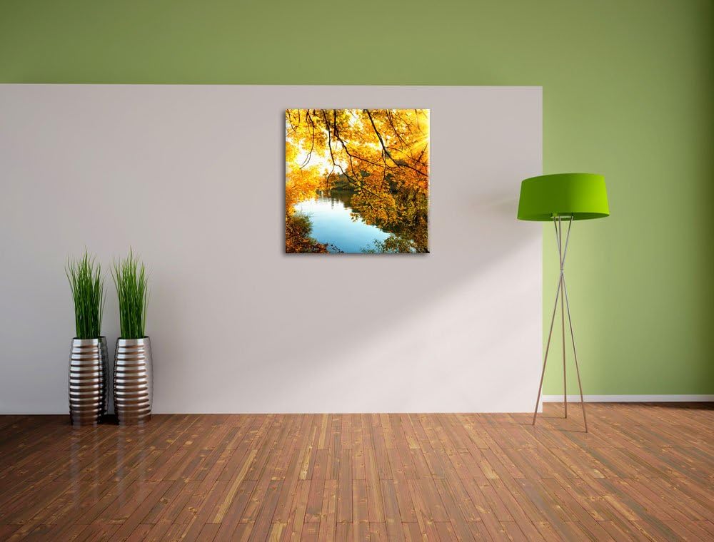 Pixxprint Landschaft mit See und Bäumen, Format: 70x70 auf Leinwand, 70x70
