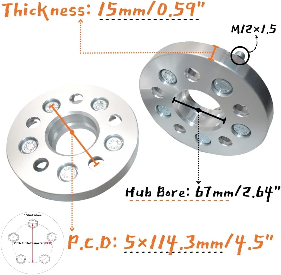 JINGLING KJ 5 Lug Spurverbreiterungen PCD 5 x 114,3 Nabenbohrung 67 mm geschmiedet 2 Stück Thickness