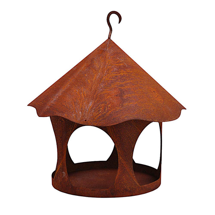 Vogelhaus Futterstelle rund Metall Rost Deko mit Haken zum Aufhängen 28cm/20cm Durchmesser 35 cm hoc