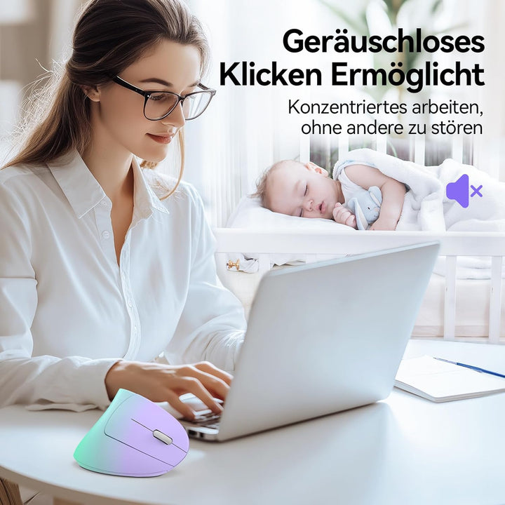 TECKNET Ergonomische Maus, Kabellose Bluetooth Vertikale Maus(BT 5.0+BT 3.0+2.4G), 6 Einstellstufen