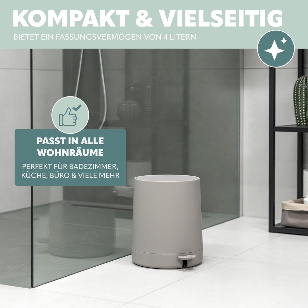 eluno Kosmetikeimer TESERO mit Soft-Touch Oberfläche, Treteimer 4 Liter Fassungsvermögen, mit Soft-C