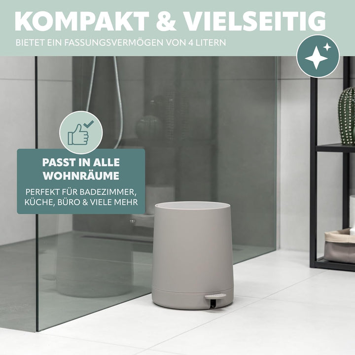 eluno Kosmetikeimer TESERO mit Soft-Touch Oberfläche, Treteimer 4 Liter Fassungsvermögen, mit Soft-C