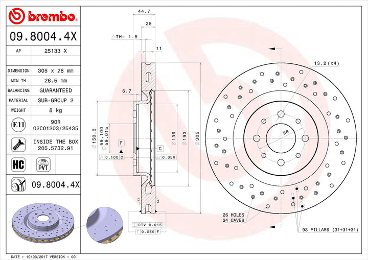 BREMBO 09.8004.4X Bremsscheibe