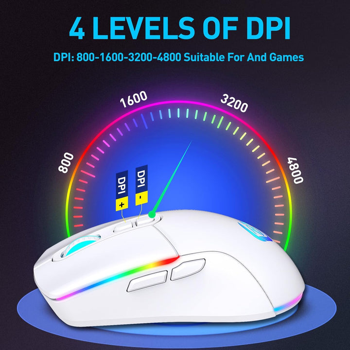 Kabellose Gaming Maus, Dual Mode 2.4GHz/Bluetooth 5.1 Maus Gaming, RGB LED Hintergrundbeleuchtung, E