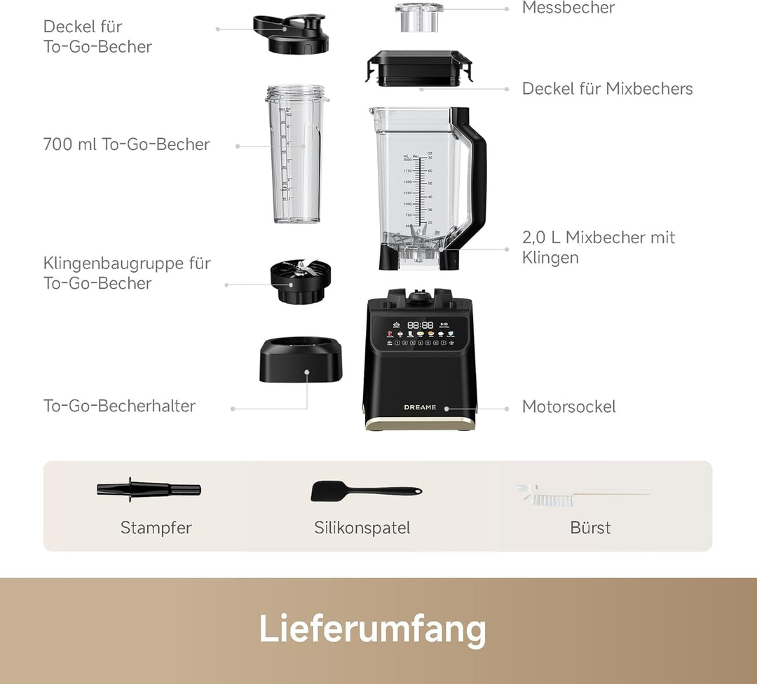 dreame BlendLogic™ Hochleistungs-Mixer, iDetect™-Technologie, 2 Tritan™ Mixbecher (2,0 L & 700 mL),
