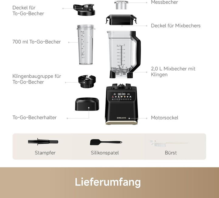 dreame BlendLogic™ Hochleistungs-Mixer, iDetect™-Technologie, 2 Tritan™ Mixbecher (2,0 L & 700 mL),