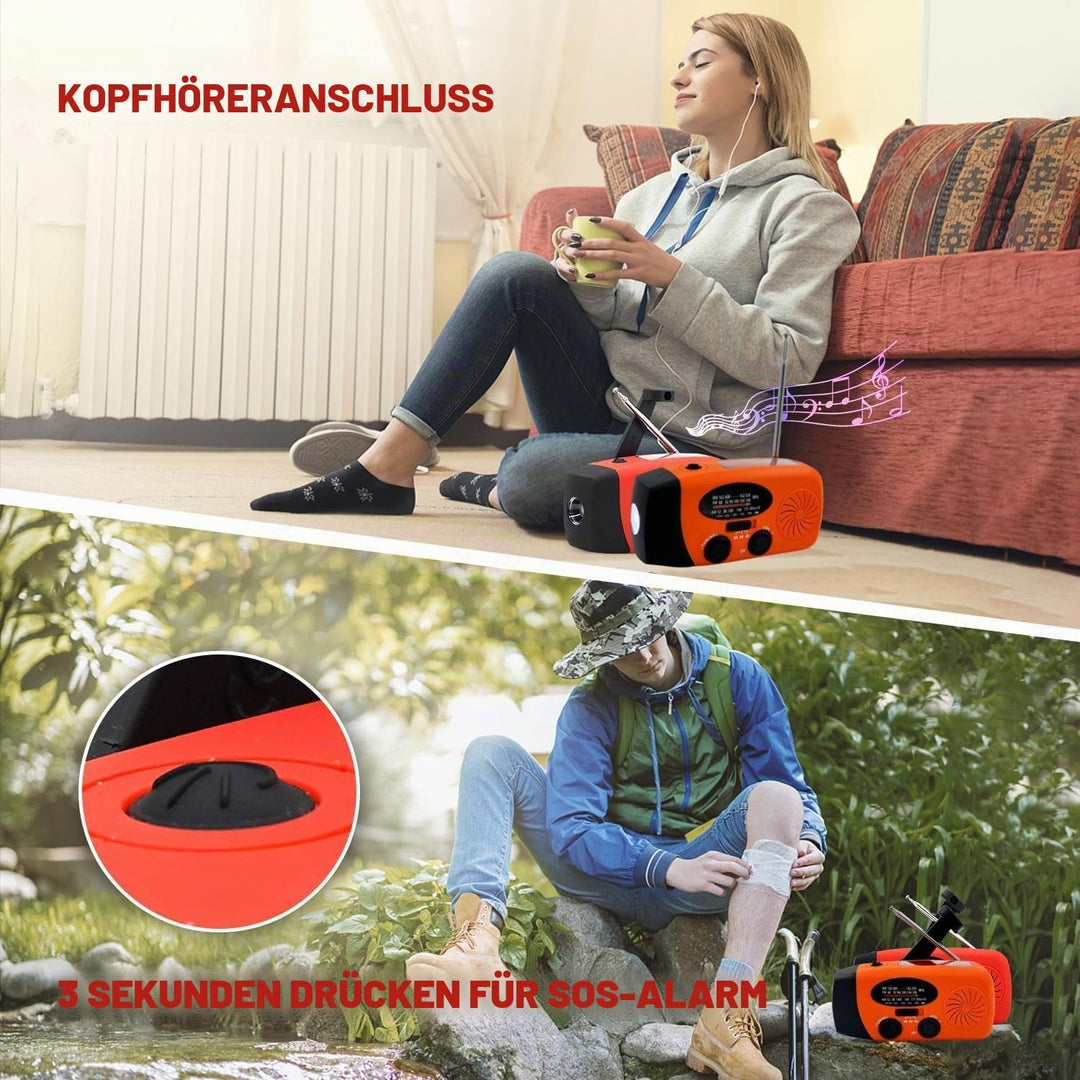 Solarradio zum Aufziehen, 5000 mAh, Notfallkurbel, Wetterradio, Solarradio mit Taschenlampe, NOAA/FM