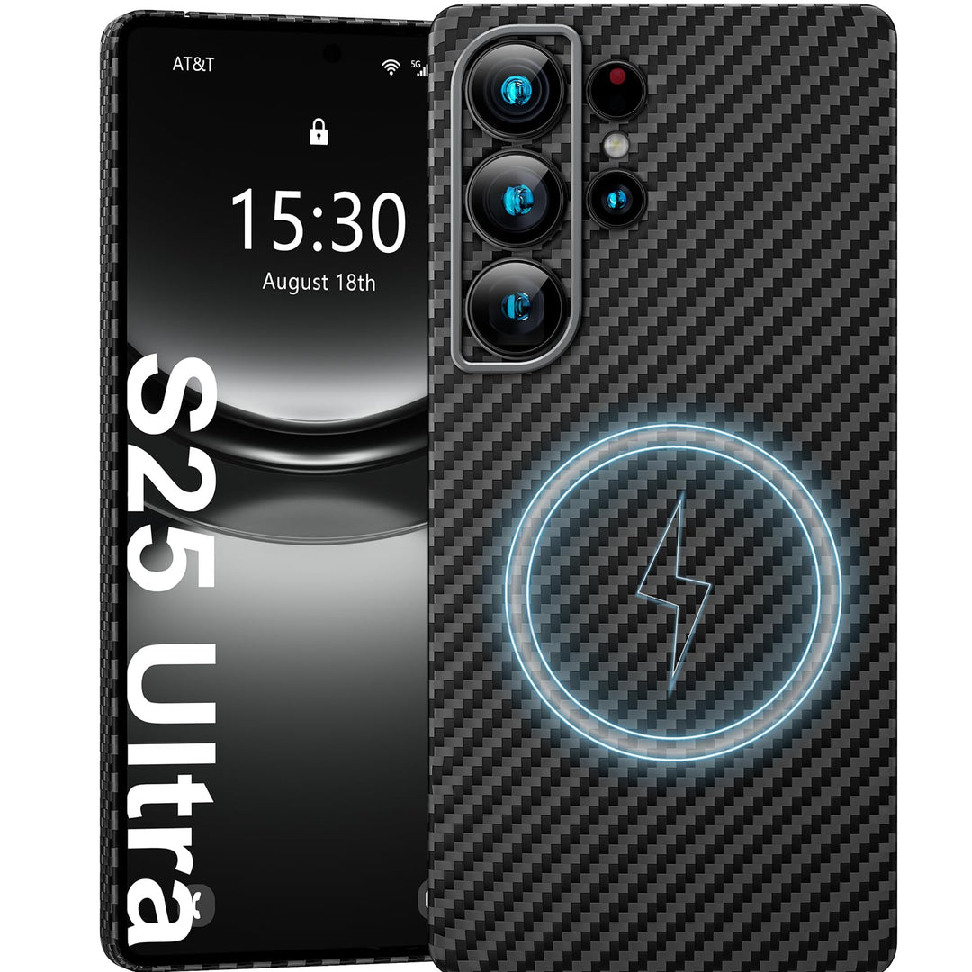memumi Magnetische Carbon Hülle für Galaxy S25 Ultra,Ultradünne Handyhülle, Hülle aus echter Aramidf