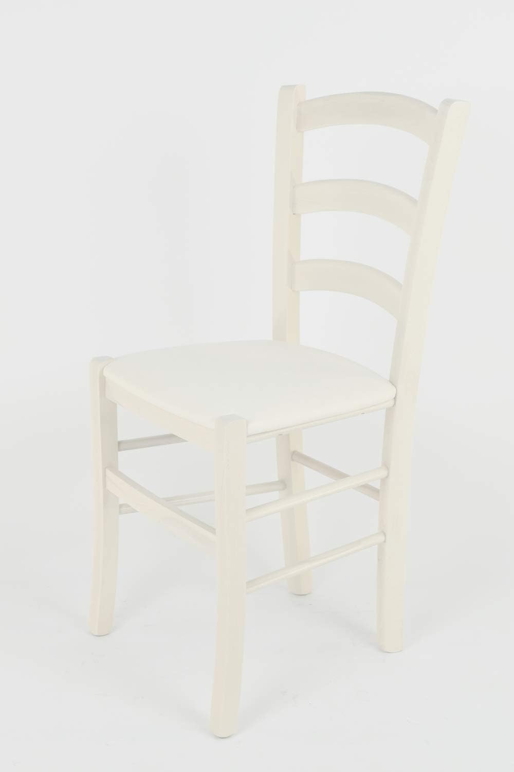 Tommychairs Stuhl Venice robuste Struktur aus lackiertem Buchenholz in der Anilinfarbe Weiss und Sit
