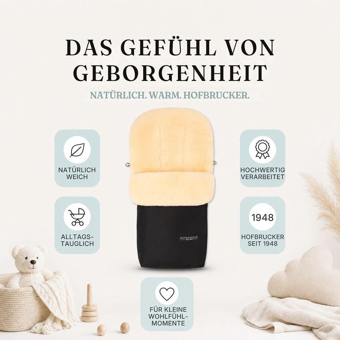 Hofbrucker Lammfell-Fusssack Putzi Kinderwagen, Buggy/Winterfusssack wind- &amp; wasserabweisend/Warmer