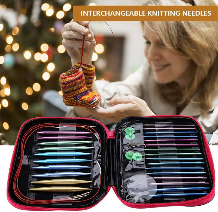 Stricknadeln, austauschbare Nadeln Set Bunte Rundstricknadeln aus Aluminium Ring Set Strickzubehör f