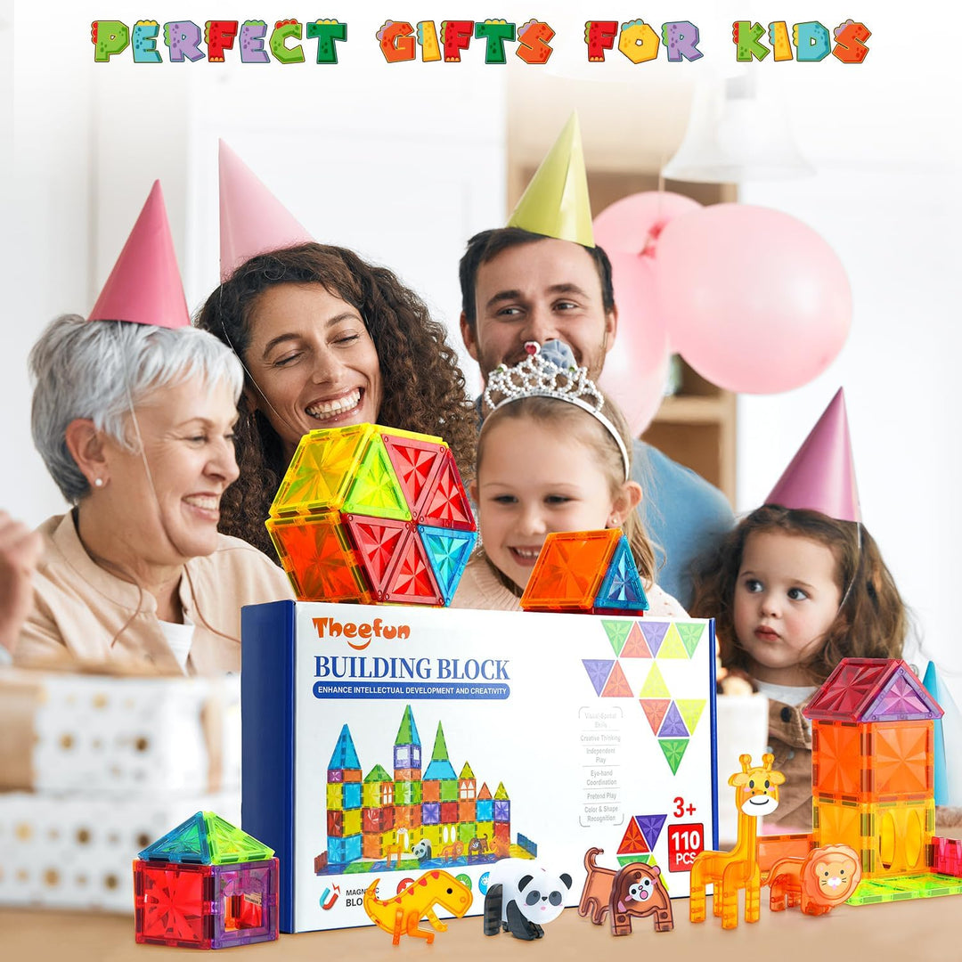 Theefun Magnetische Bausteine 110 Teile, Magnetbausteine Magnetspielzeug Magnet Spielzeug für Kinder
