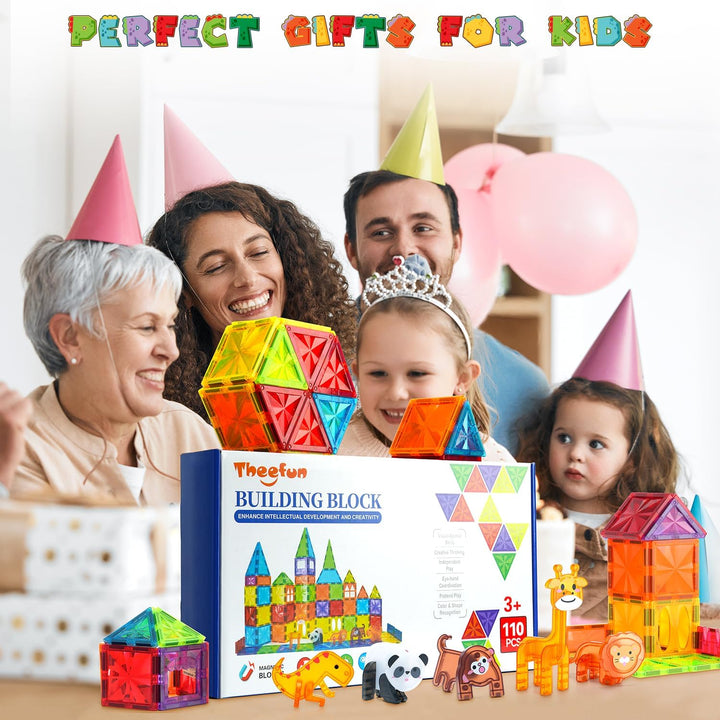 Theefun Magnetische Bausteine 110 Teile, Magnetbausteine Magnetspielzeug Magnet Spielzeug für Kinder