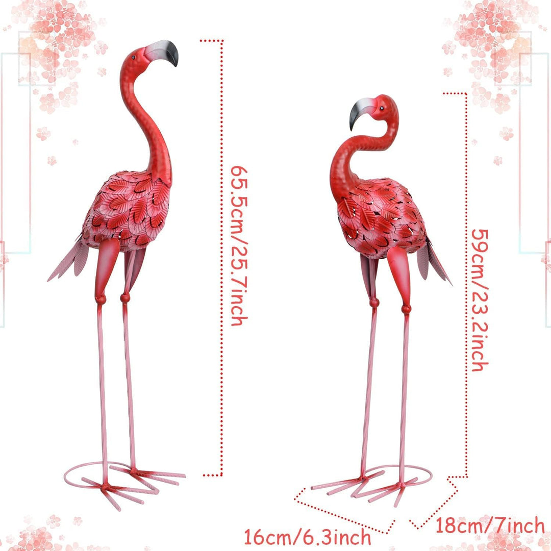 AOFOX Flamingo-Gartenstatuen und Skulpturen, 2 Stück Metall, grosse rote Flamingo-Vogelgarten-Kunst-