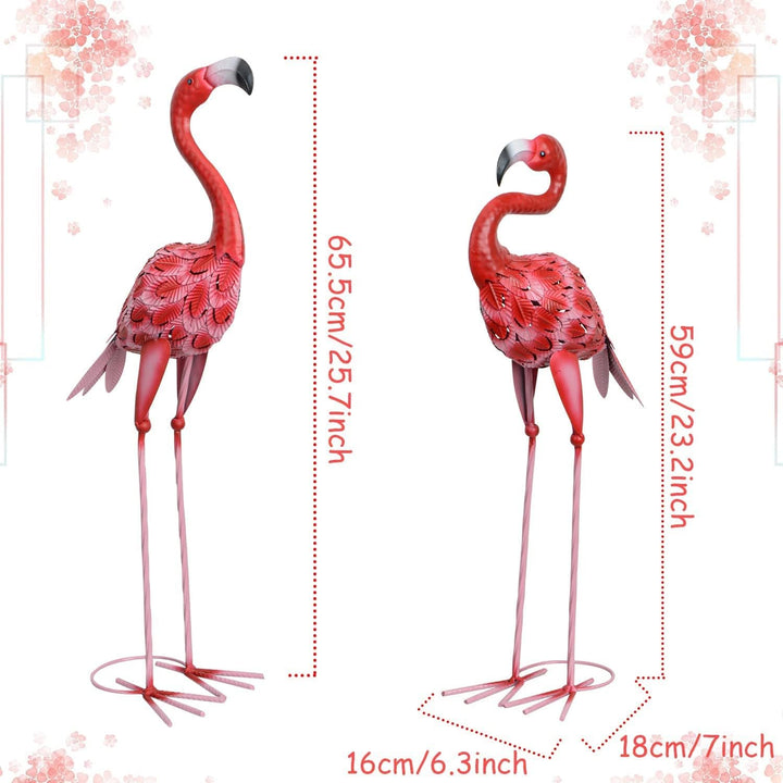 AOFOX Flamingo-Gartenstatuen und Skulpturen, 2 Stück Metall, grosse rote Flamingo-Vogelgarten-Kunst-