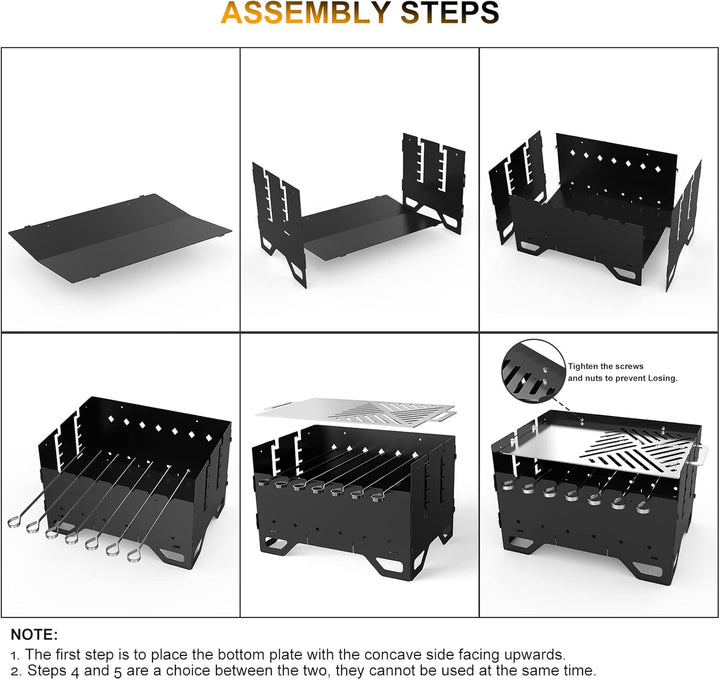 Onlyfire Mobiler Mangal Kohlegrill | Schaschlik Grill mit Plancha Grillplatte & 7 Spiesse, 2 in 1 Tr