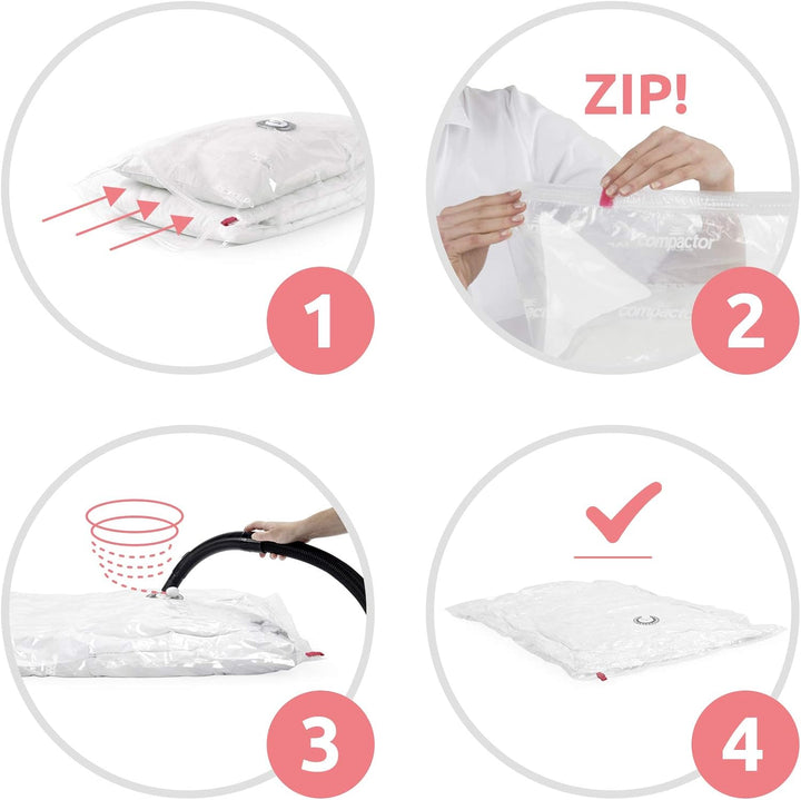Compactor RAN8716 platzsparende Vakuum-Aufbewahrungsbeutel, 6 Stück, Grösse L, extra flach, Aspispac