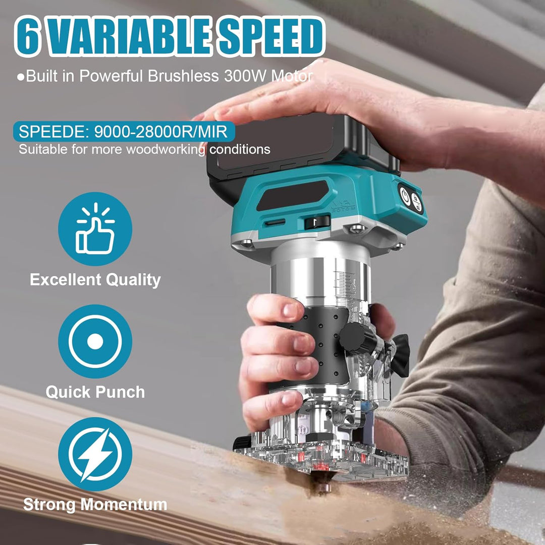 Akku Oberfräse kompatibel mit Makita 18V Akku, 1300W Oberfräse Trimmer Einhandfräse, Bürstenloser Ka