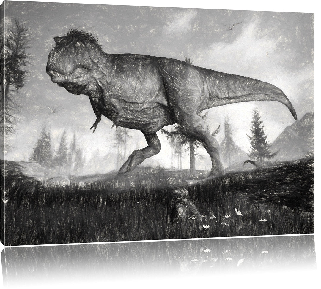 Pixxprint T-Rex Dinosaurier in der Natur als Leinwandbild/Grösse: 100x70 / Wandbild/Kunstdruck/ferti