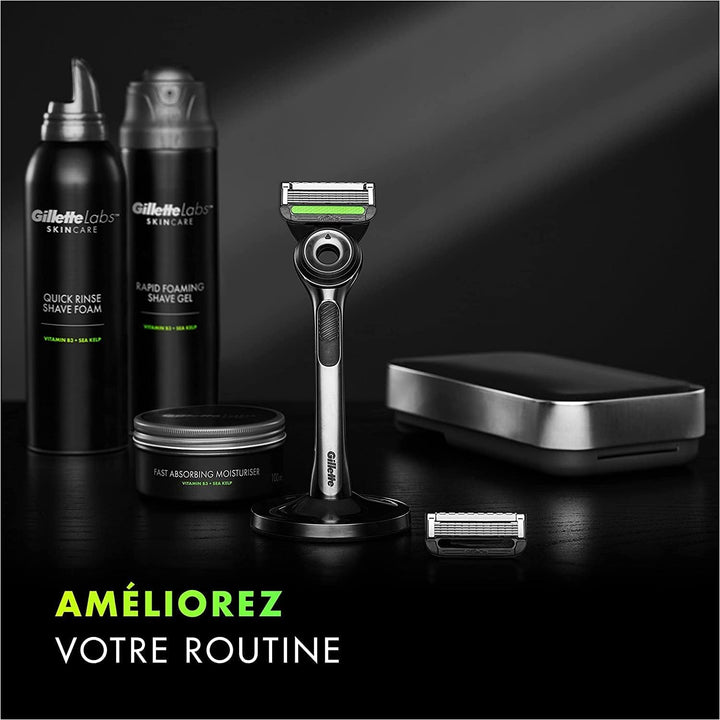 Gillette Gillette Labs mit Peelingstange, Herrenrasierer, 1 Griff, – 5 Ersatzklingen, mit Reiseetui,